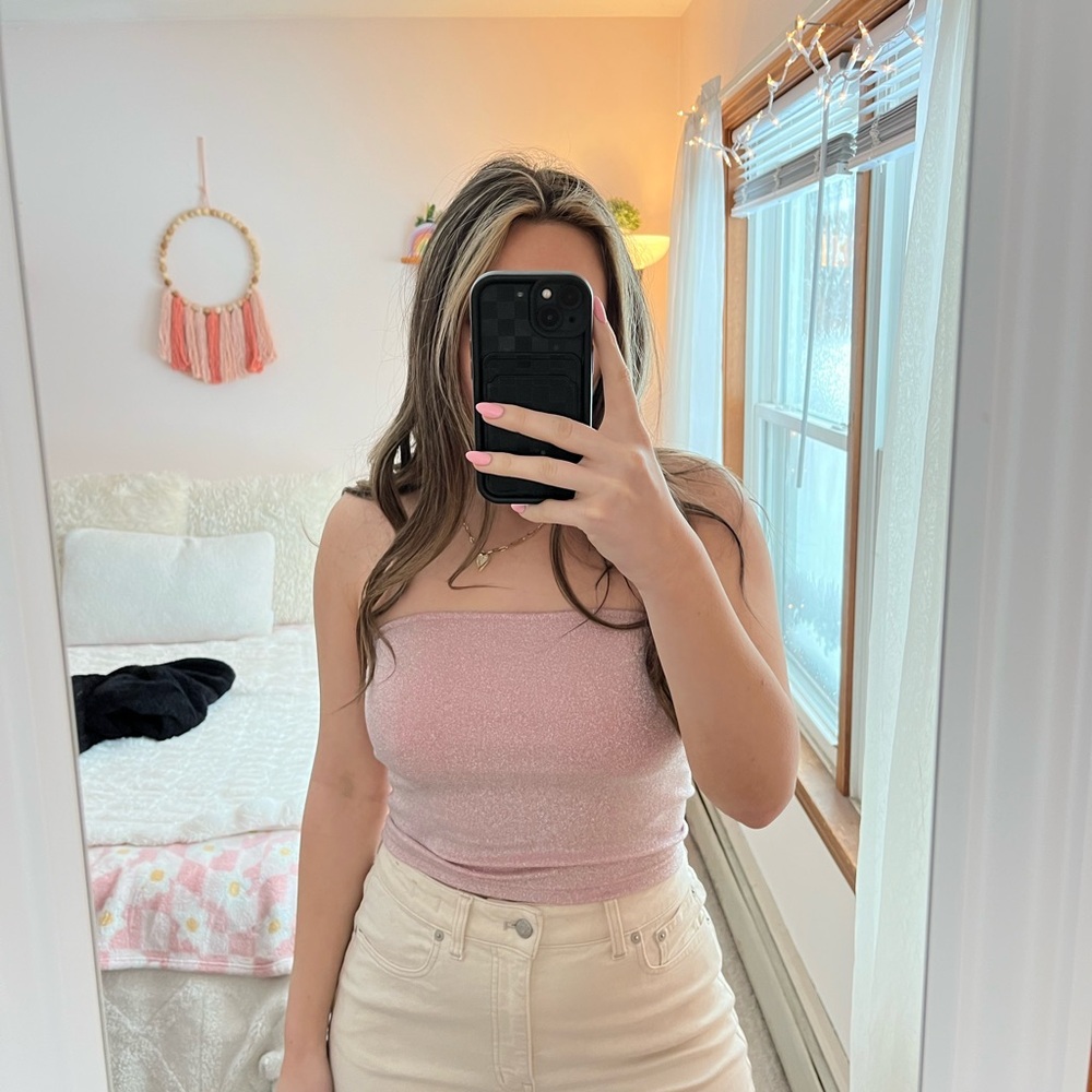 Elegant Sparkly Pink Strapless Top